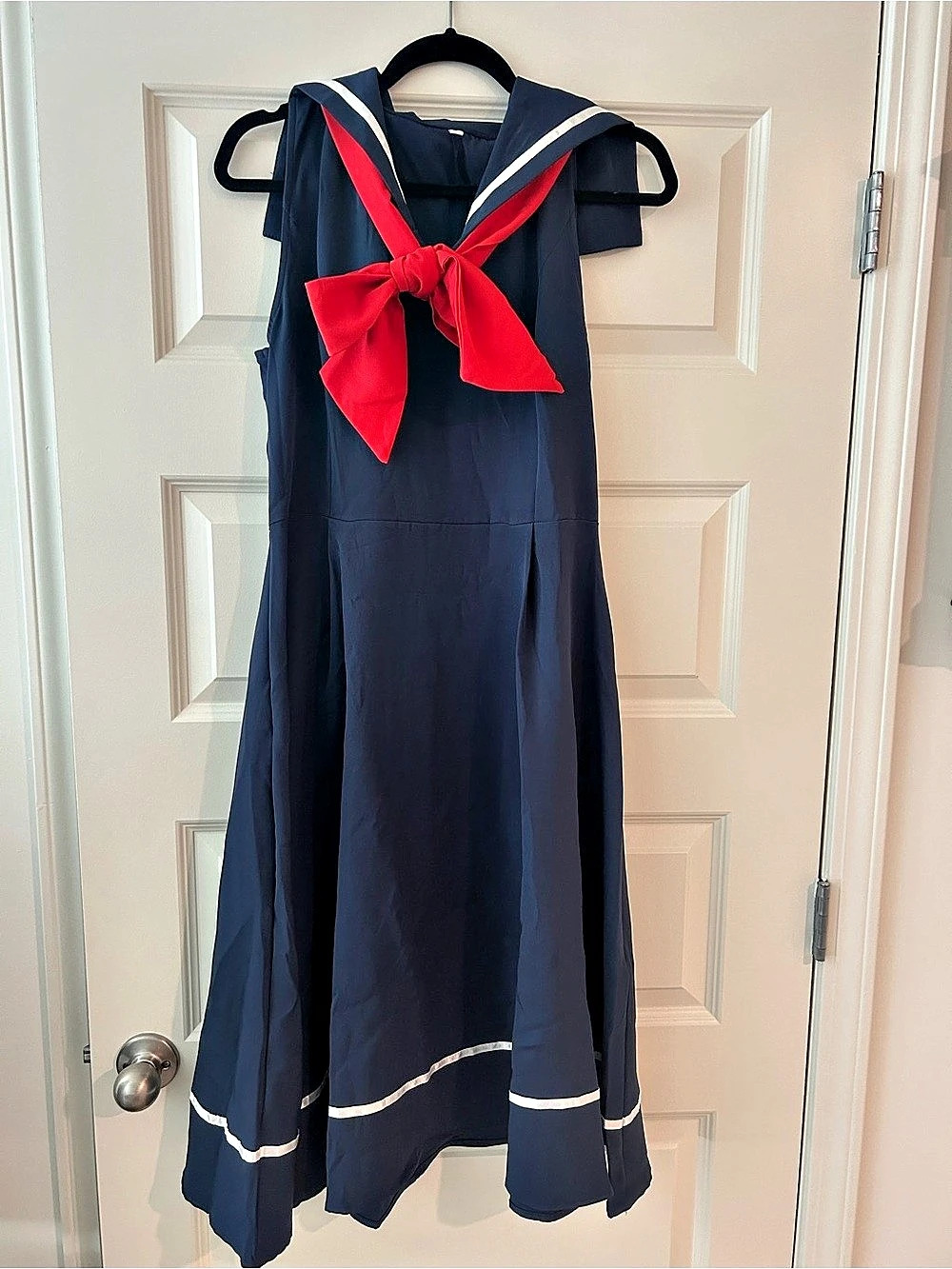 Sailor Collar Midi Dress in Blue & Red Large Like New